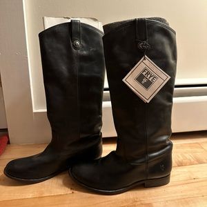 Frye Melissa no zip extended calf black leather boots 9.5